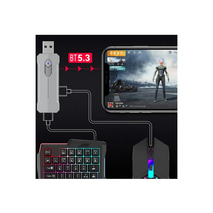 HEYF Pubg Mobil Oyun Kiti 5in1 Bt5.3 Klavye Mouse Dönüştürücü Seti Pugb Seti