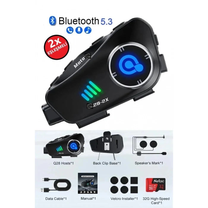 HEYF Q28 2x 2 Eşleşmeli Motosiklet Kask Bluetooth Kulaklık 1080p Kamera Su Geçirmez Intercom