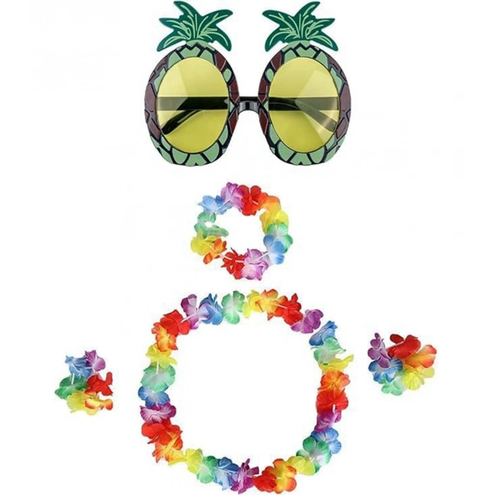 HEYF Renkli Ananas Gözlük, Taç, Kolye Ve Bileklik Seti
