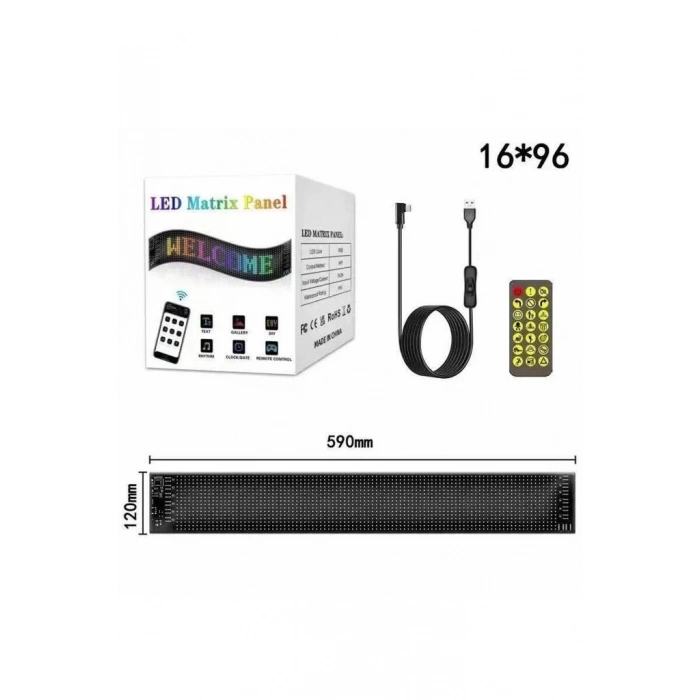 HEYF Rp1259 Led Matrix Panel 16x96cm Telefon Kontrollü Kayar Led Animasyon Aydınlatma