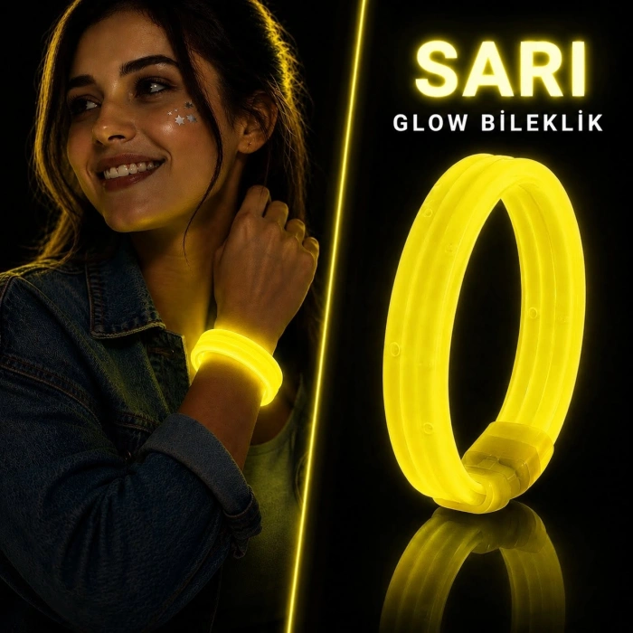 HEYF Sarı Kalın Glow Bileklik – Kırılarak Yanan Parti Ve Festival Bilekliği