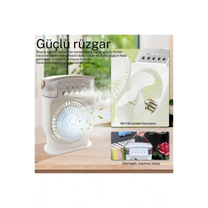 HEYF Şarjlı 600 Ml Su Hazneli Taşınabilir Masaüstü Vanilatör  Güçlü Fan Ve 2000 Mah Pil Yeşil