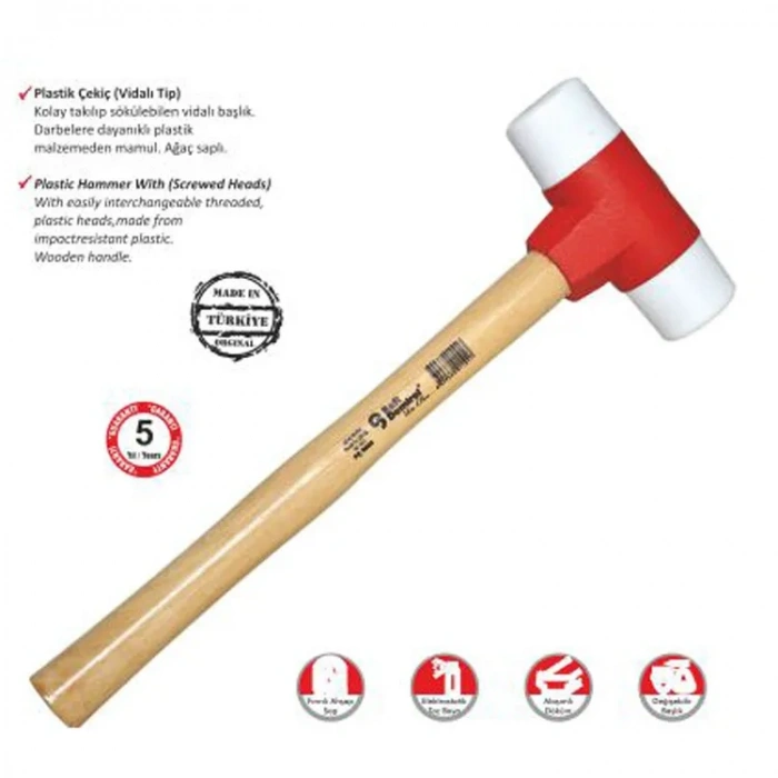 HEYF Sert Plastik Çekiç No:30 - Ahşap Saplı