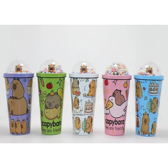 HEYF Sevimli Kapibara Pipetli Boncuklu Termos & Suluk Alk4709