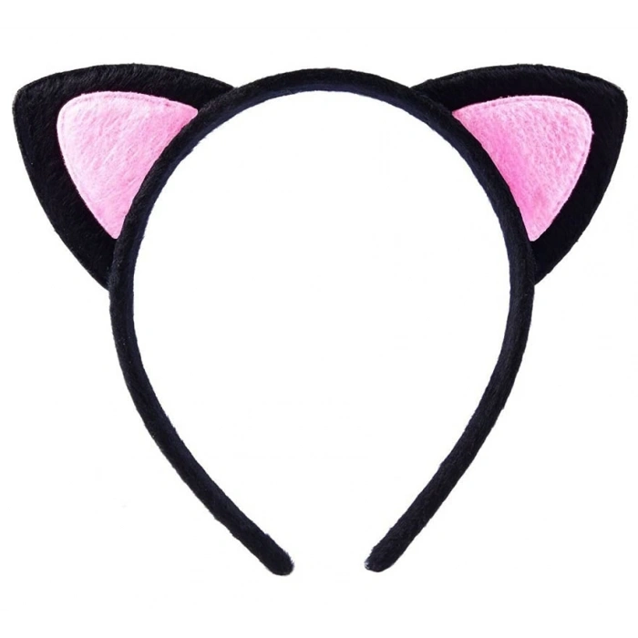 HEYF Sevimli Kedi Kulak Pofuduk Kedi Taç Siyah İçi Pembe Renk 17x15 Cm