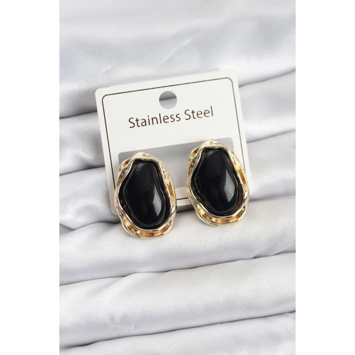 HEYF Siyah Damla Model Pirinç Vintage Kadın Küpe