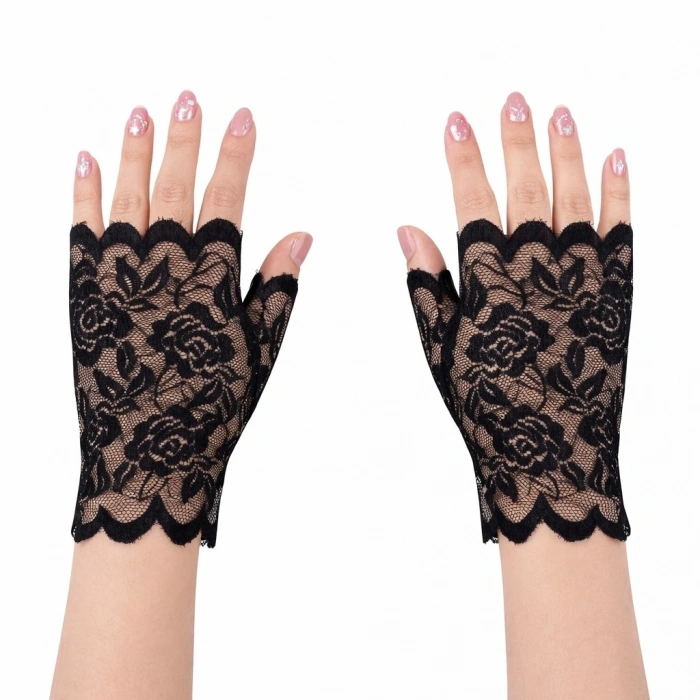 HEYF Siyah Dantel Parmaksız Kısa Eldiven