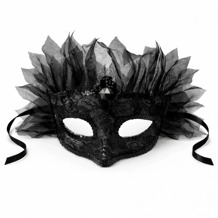 HEYF Siyah Taşlı Venedik Maskesi Lüks Tüllü Parti Maskesi