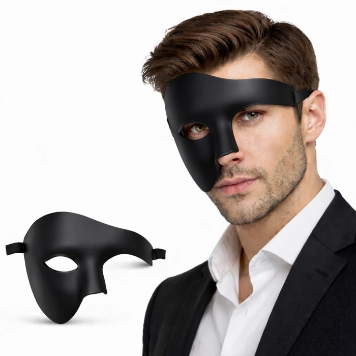 HEYF Siyah Yarım Erkek Maske – Phantom Parti  Balo Maskesi