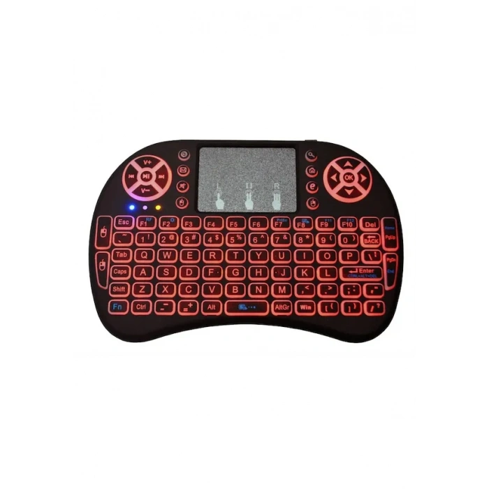 HEYF Smart Tv Box Ps3 Uyumlu Kablosuz Dokunmatik Işıklı Şarjlı Touchpadli Mini Q Klavye