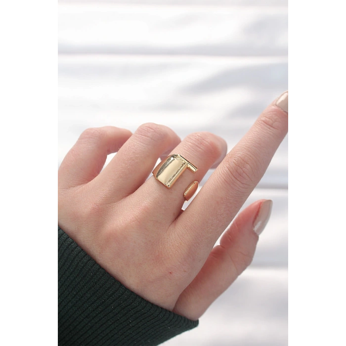 HEYF T Harfli Altın Renk Ayarlanabilir Yüzük