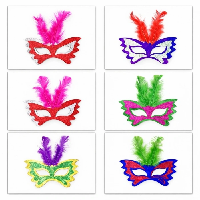 HEYF Tüylü Renkli Karton Parti Maskesi – 6 Renk