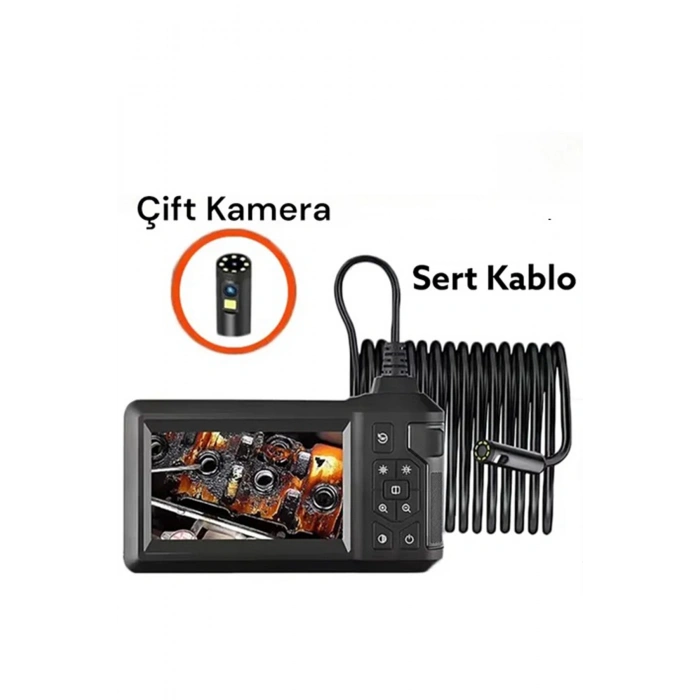 HEYF Vtn-008 Ekranlı Çift Kameralı 10 Mt Sert Kablo Yılan Endoskop Kamera 8 Mm 4.3 Inc