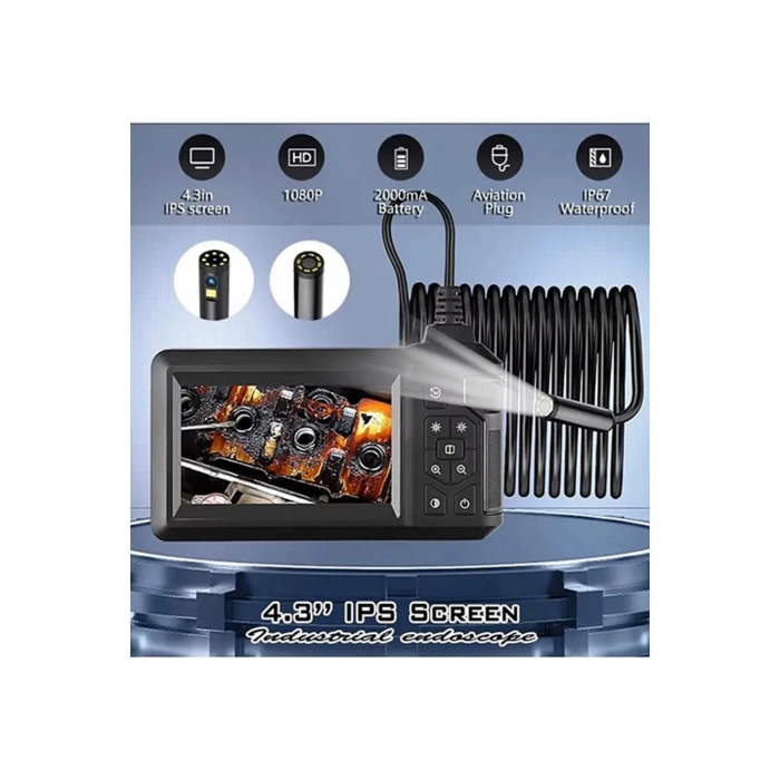 HEYF Vtn-093 Ekranlı Çift Kameralı 30 Metre Sert Kablo Yılan Endoskop Kamera 8 Mm 4.3 Inc