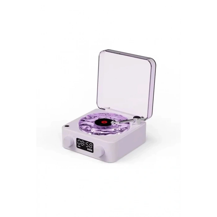 HEYF Waves Nostalji Plak Görünümlü Bluetooth Hoparlör 3d Ses Dalgası Retro Müzik Plak Mor