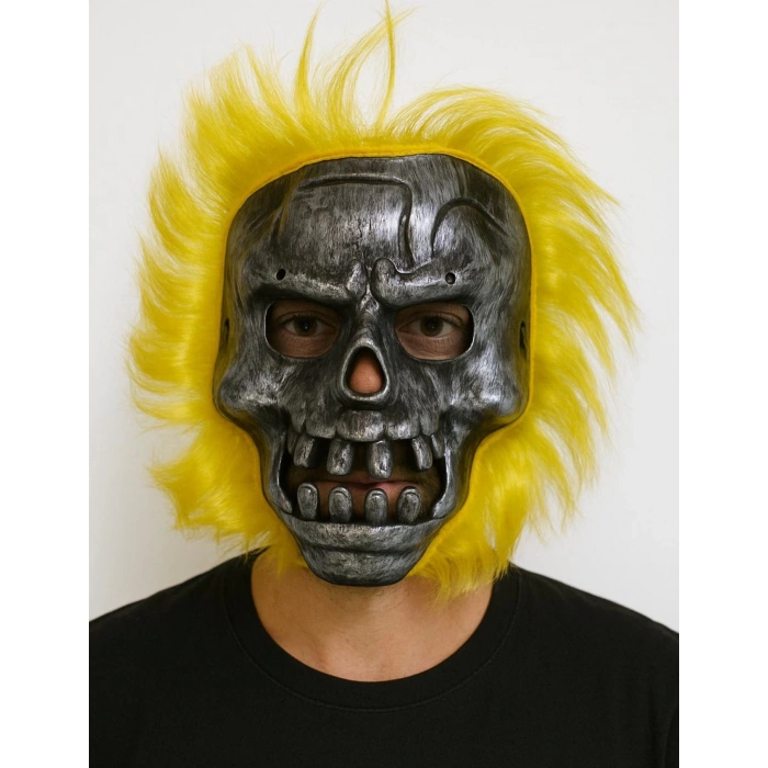 HEYF Wild Skull - Metal Kafatası Sarı Saçlı İskelet Maske