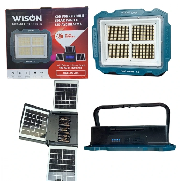 HEYF Wıson Ws-5585 Çok Fonksiyonlu 3 Solar Panelli 400w Spot Aydınlatma