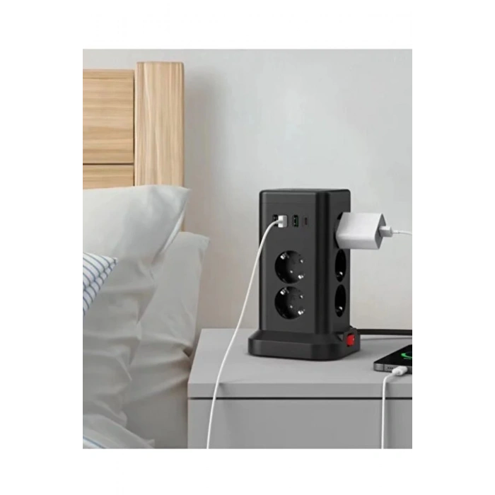 HEYF Wp711 Akım Korumalı Priz Kablosuz Şarj İstasyonu 11x Soket 3x Usb 1xtype-c Kablolu Grup Priz