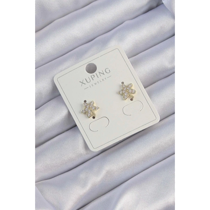 HEYF Xuping Gold Renk Zirkon Taşlı Yaprak Küpe