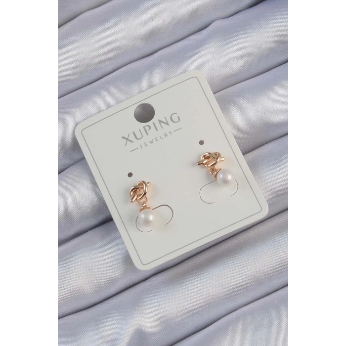 HEYF Xuping Rose Renk İnci Taşlı Düğüm Küpe