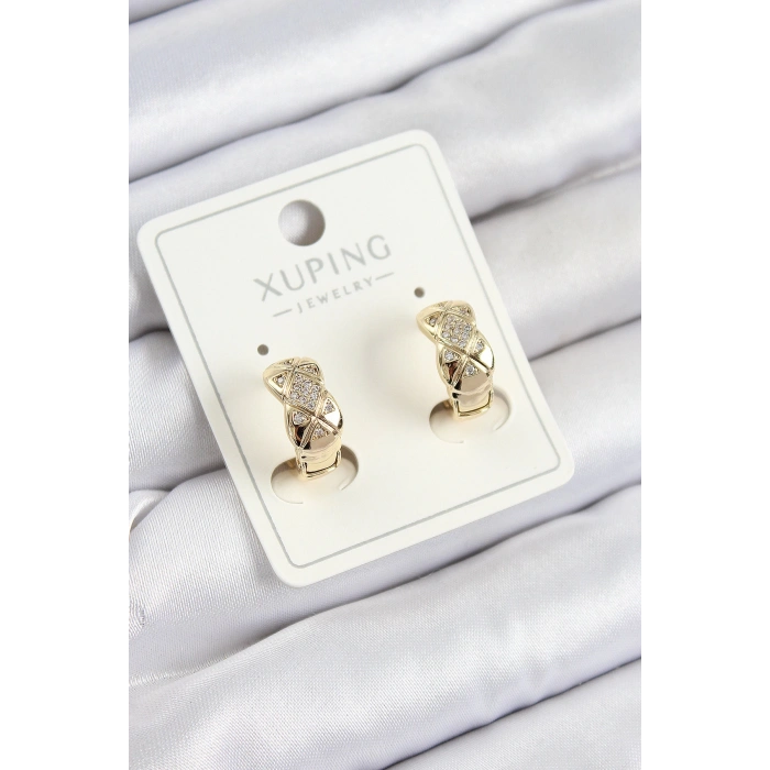 HEYF Xuping Zirkon Taşlı Geometrik Desenli Halka Model Gold Renk Kadın Küpe