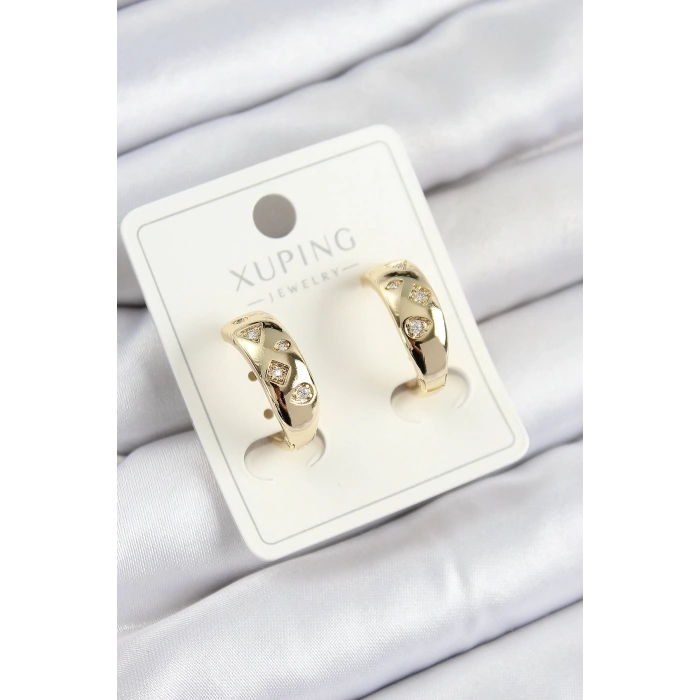 HEYF Xuping Zirkon Taşlı Halka Model Gold Renk Kadın Küpe