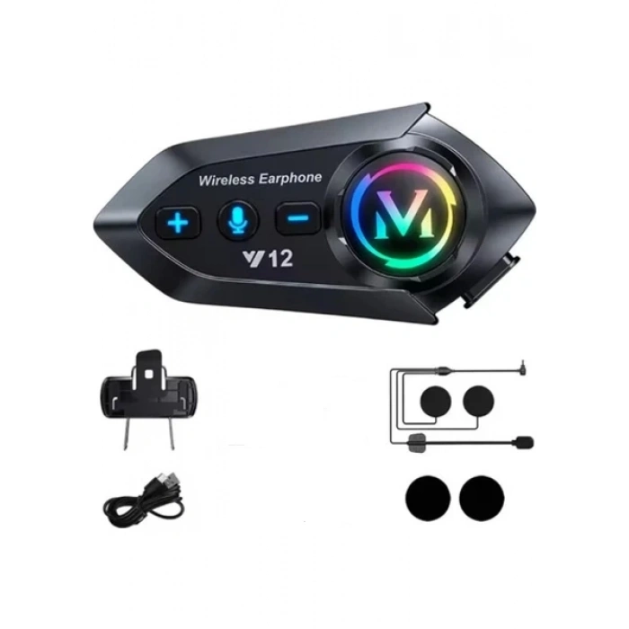 HEYF Y12  Motor Kask Kulaklık Rgb Modlu Radyolu Motosiklet Kulaklık 5.3 Bluetooth Intercom