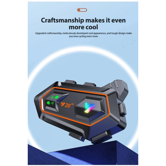 HEYF Y20 2x 1000m Telsiz Mesafeli 2 Kişi Bağlantılı Bluetooth Kask Kulaklık Fenerli İntercom