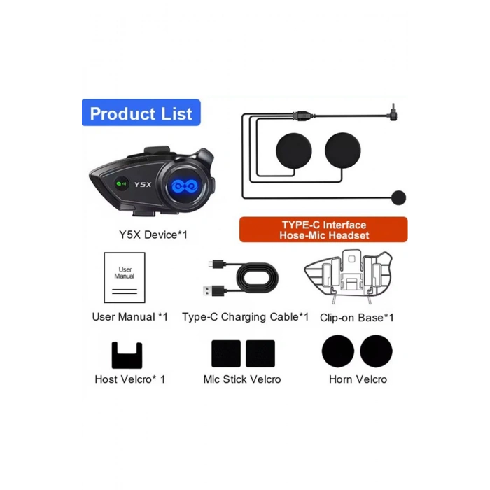 HEYF Y5x Rgb Işıklı Intercom 5 Kişi Bağlantılı 1000mah Motosiklet Bluetooth Kulaklık Seti