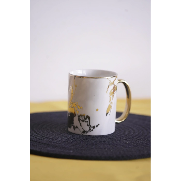 heyf Yaldızlı Mermer Desen Porselen Kupa Tekli