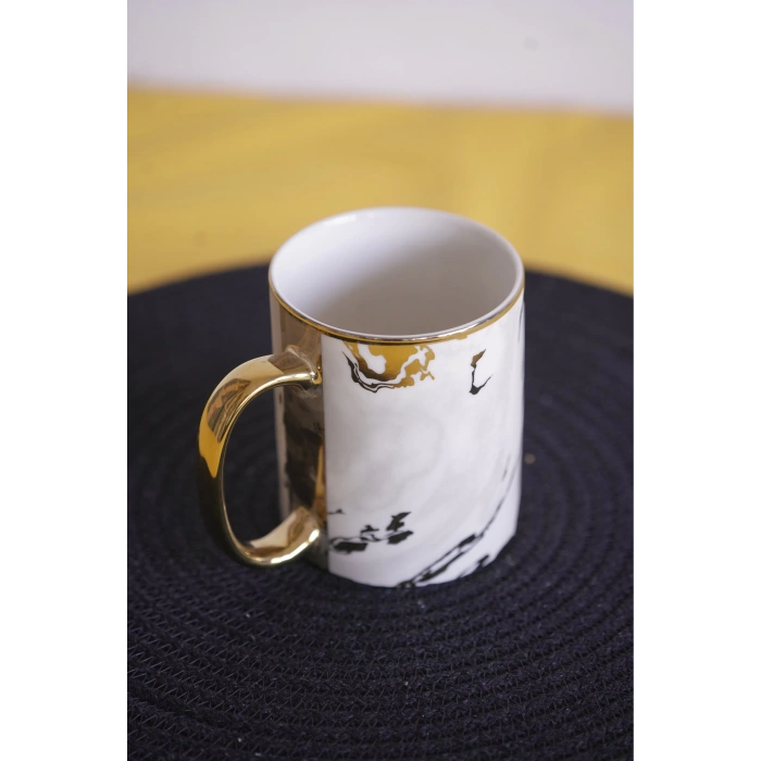 heyf Yaldızlı Mermer Desen Porselen Kupa Tekli