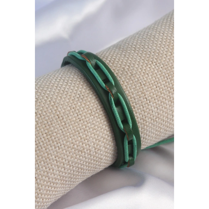 HEYF Yeşil Renk Deri İpli Erkek Bileklik