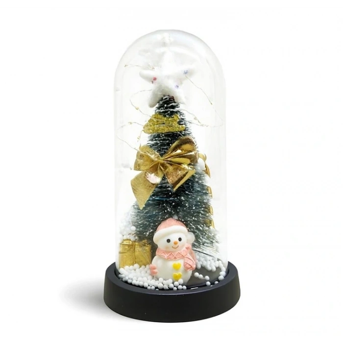 HEYF Yılbaşı Temalı Işıklı  Dekoratif Cam Fanus Alk5079