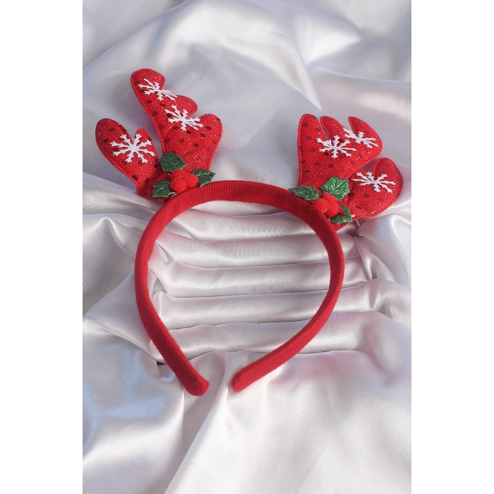 HEYF Yılbaşı Temalı Kar Tanesi İşleme Detay Geyik Boynuzu Figürlü Taç