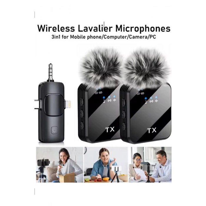 HEYF Yüksek Kalite Profesyonel 3 In 1 Kablosuz Taşınabilir Yaka Mikrofonu Tüylü