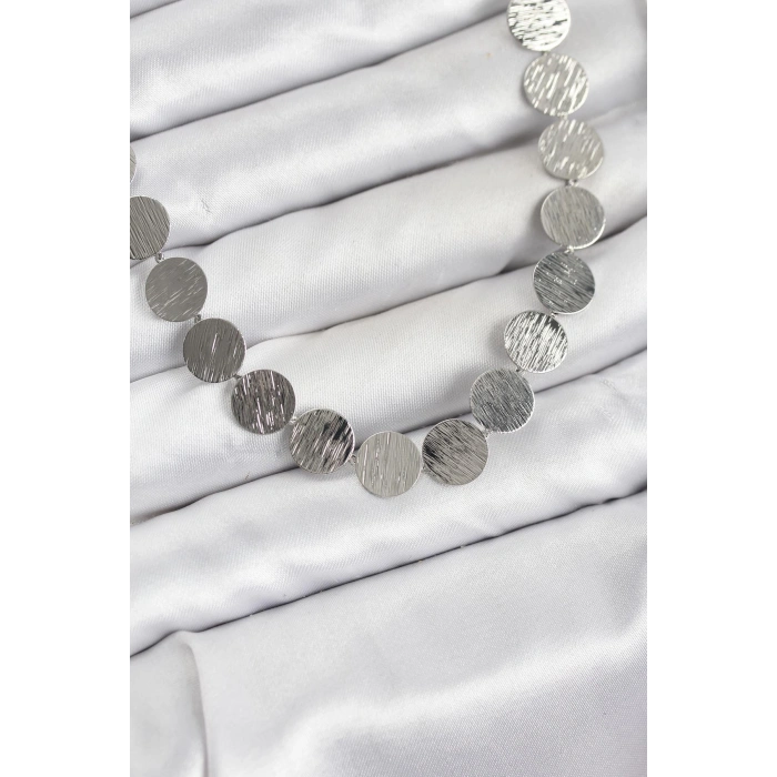 HEYF Yuvarlak Plaka Model Gümüş Renk Kadın Kolye