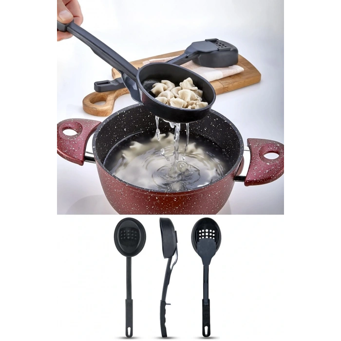 Isıya Dayanıklı 3 İn 1 Servis Kepçesi - Kepçe Kevgir Kaşık 3&#39;ü Bir Arada Servis Seti