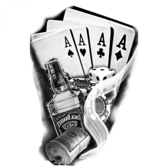 İskambil Dolar Zar Geçici Dövme Şablonu Büyük Boy