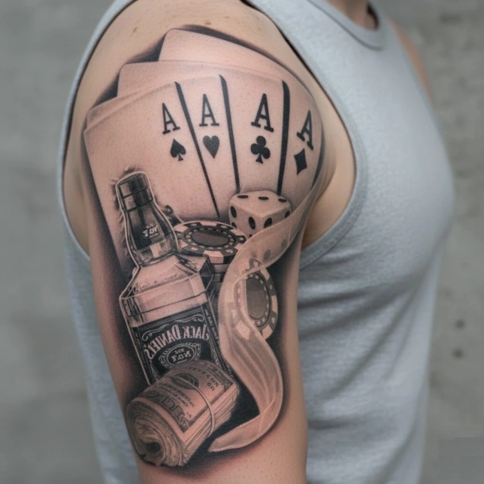 İskambil Dolar Zar Geçici Dövme Şablonu Büyük Boy