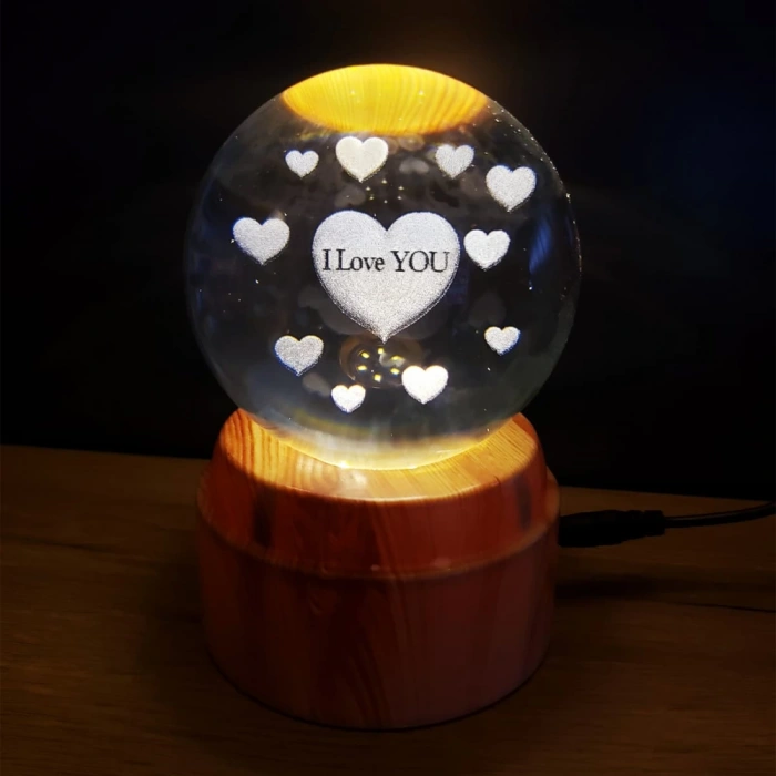 Kalpli I Love You Tasarımlı Dönen Cam Küre