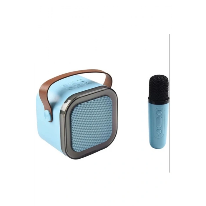 Karaoke Kablosuz Hoparlör Mikrofonlu Rgb Işıklı Bluetooth Speaker Tf Kart/usb Mavi