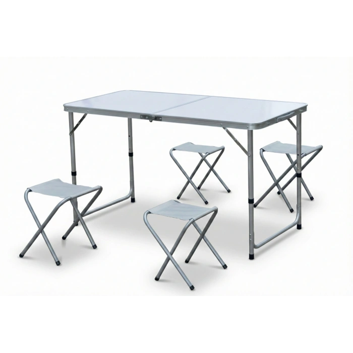 Katlanabilir Alüminyum Kamp Masa 4lü Tabure Seti