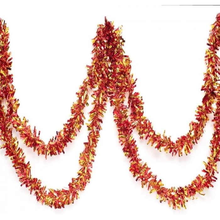 HEYF Kırmızı Altın Renk 4 Cm Genişlik Garland Çift Renk Sim Süs 180 Cm