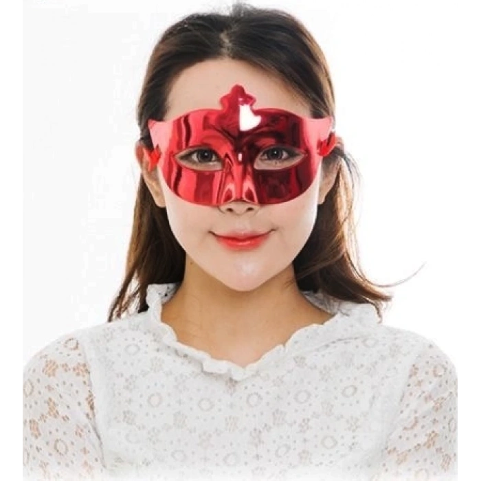 HEYF Kırmızı Renk Kostüm Partisi Ekstra Parlak Balo Maskesi 15x10 Cm