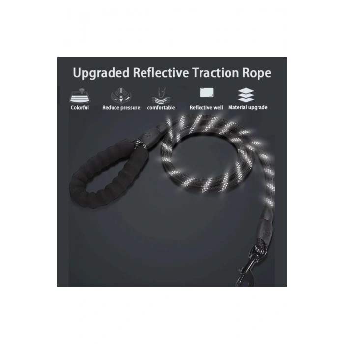 Köpekler İçin Gezdirme Tasması Reflektörlü 130 Cm Halat Orta Ve Büyük Boy Köpekler İçin Siyah