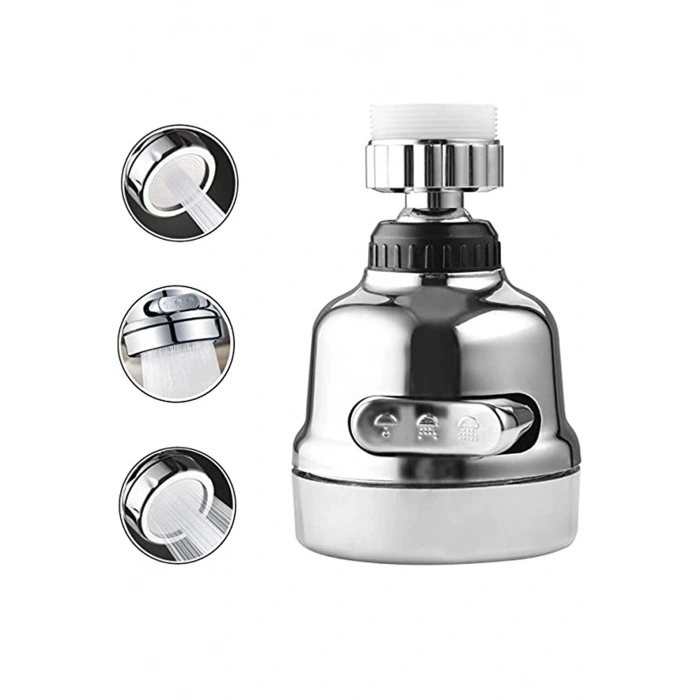 HEYF Krom 3 Fonksiyonlu Mutfak Lavabo Başlığı 360 Derece Döner Musluk Ucu