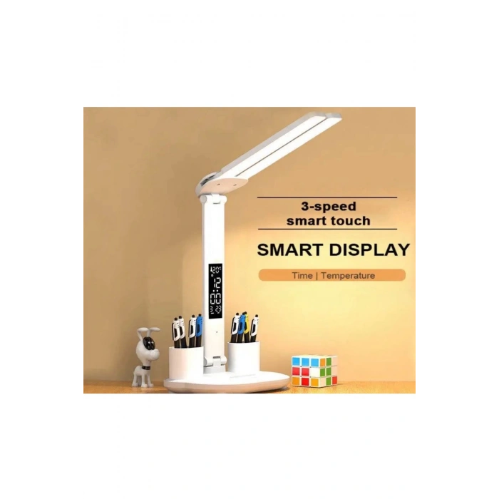 Led Dokunmatik Katlanabilir Masa Lambası Takvim Sıcaklık Saat Şarjlı Masa Lambası