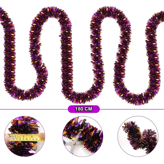 HEYF Mor Turuncu Renk 4 Cm Genişlik Garland Çift Renk Sim Süs 180 Cm