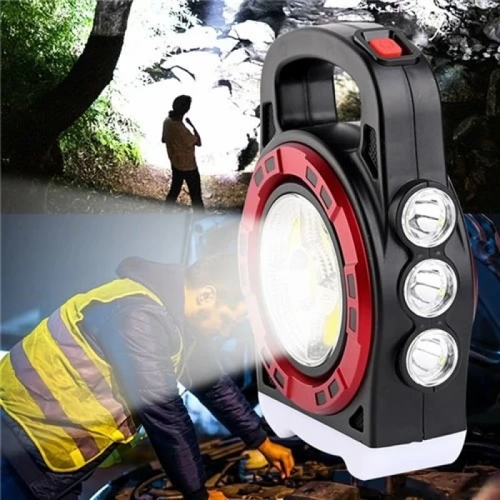 HEYF P-6678c Dış Mekan Solar Şarj Işığı Çok Fonksiyonlu Projektör Hazine Güçlü Işık El Feneri