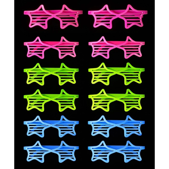 Retro Neon Fosforlu Yıldız Panjur Gözlük - 12 Adet